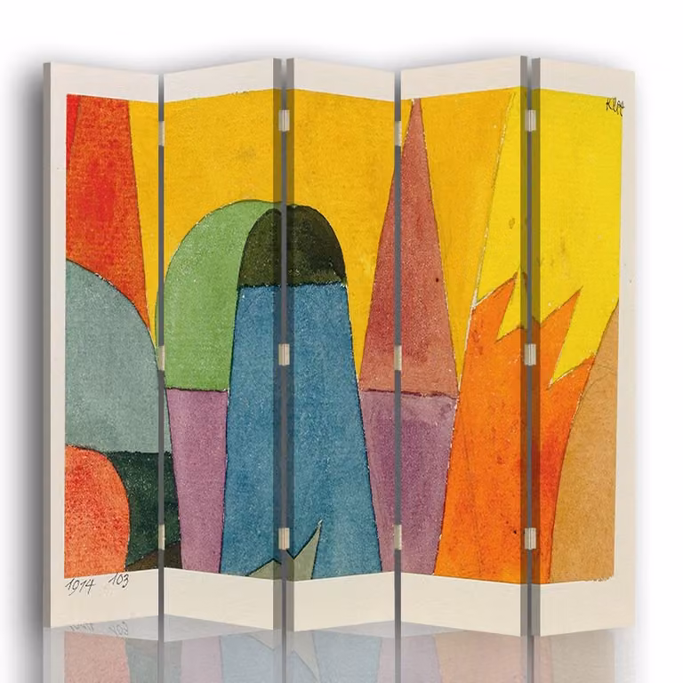 Biombo Legendarte con diseño With The Mauve Triangle de Paul Klee, multicolor, 5 paneles, An/Al: 180 x 170 cm