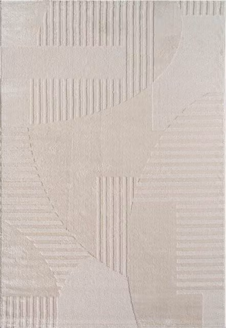 Alfombra moderna Sumo color beige con diseño geométrico y efecto alto y bajo, An/P: 80 x 150 cm