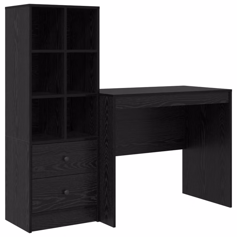 Set de 2 Escritorios Modernos vidaXL en Roble y Negro con Estantería An/P/Al: 135,5 x 50 x 127 cm