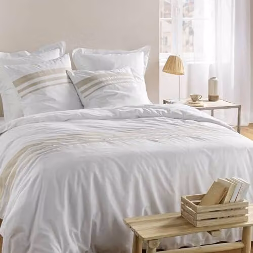 Juego de cama de 3 piezas Douceur d'intérieur Margaux en algodón con acabado de lino, color blanco o beige, An/P/Al: 240 x 220 cm