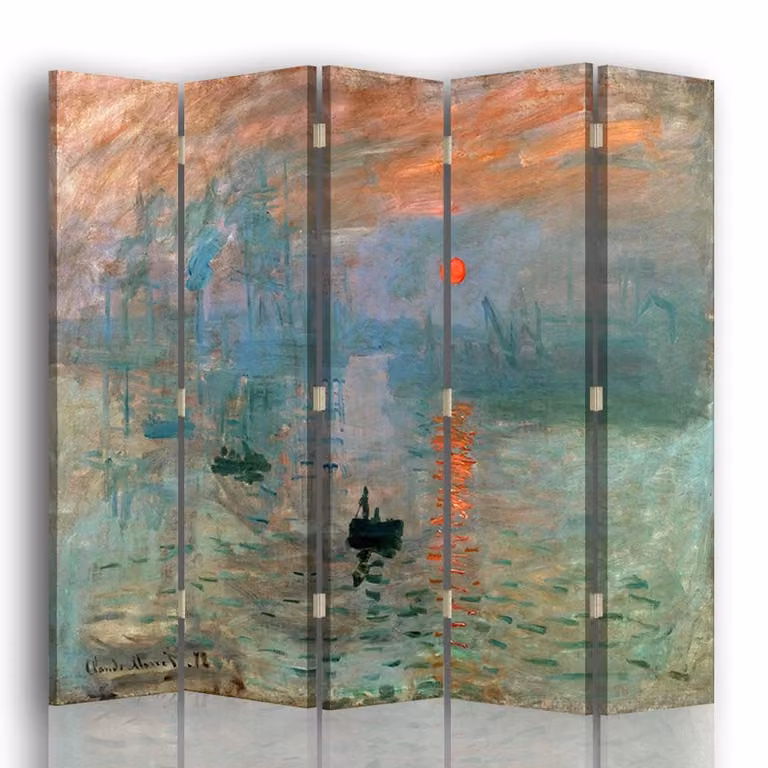 Biombo de 5 paneles Legendarte con impresión de Sol Naciente de Claude Monet, multicolor, An/P/Al: 180 x 170 x 5 cm