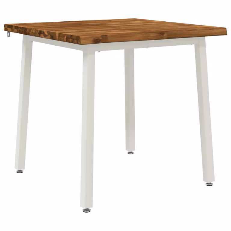 Mesa de comedor moderna vidaXL de madera de acacia sólida y metal en color natural y blanco, An/P/Al: 80 x 80 x 75 cm