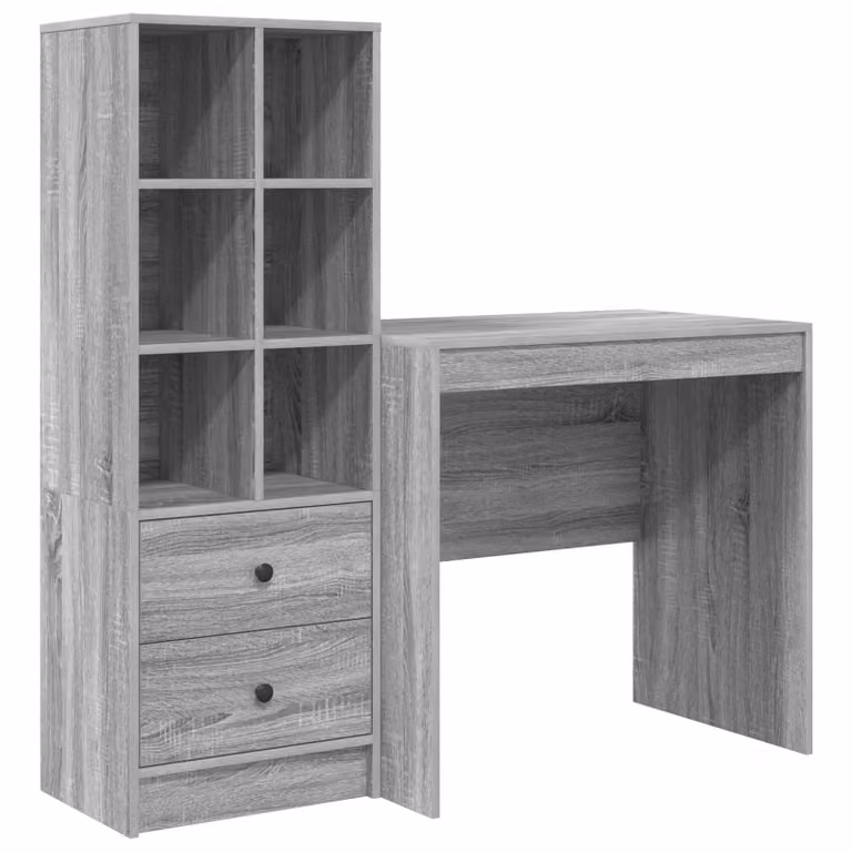 Set de 2 escritorios modernos vidaXL en color gris y sonoma con estantería, An/P/Al: 125,5 x 50 x 127 cm
