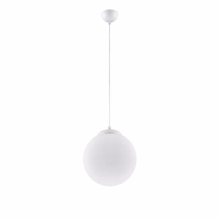 Lámpara colgante Ugo de Sollux en color blanco y plata con acabado de vidrio y metal, An/P/Al: 30 x 30 x 120 cm