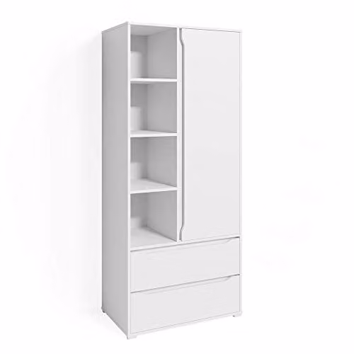 Armario de ropa Ruben de Vicco en color blanco con cajones integrados, An: 80 cm, Al: 189 cm, P: 48 cm