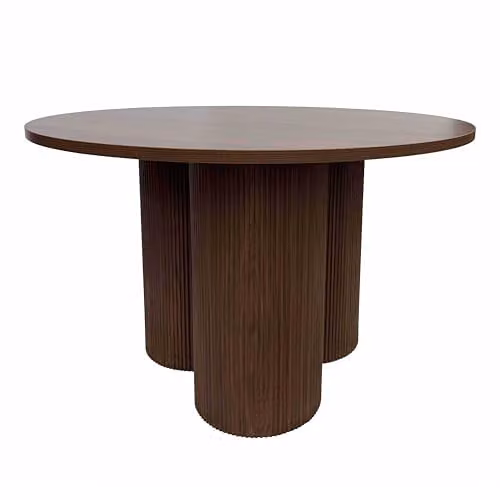 Mesa de comedor redonda moderna Oviala en color marrón con acabado mate y diámetro de 120 cm