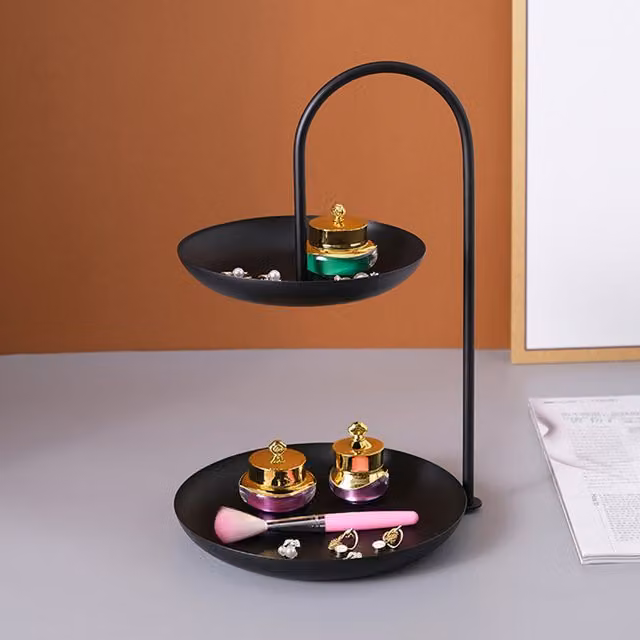 Soporte de postres de dos niveles Infinite de hierro color negro para frutas y snacks