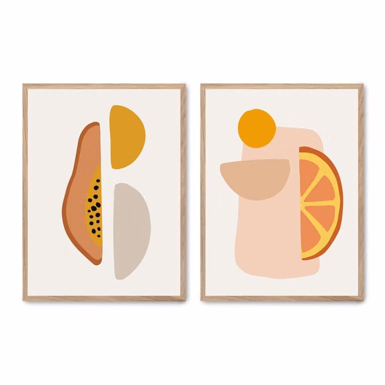 Set de 2 pósteres abstractos multicolor de Poster Lab con marco de madera de estilo moderno, An/Al: 30 x 40 cm
