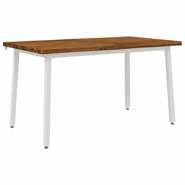 Mesa de comedor moderna vidaXL de madera de acacia sólida con borde natural, color blanco y marrón, An/P/Al: 120 x 90 x 75 cm