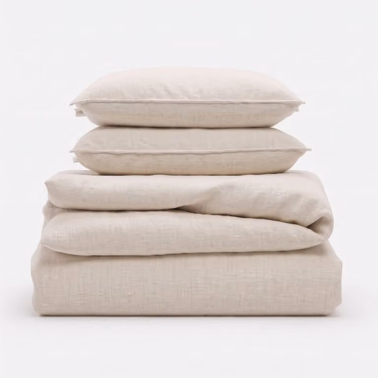 Juego de cama Reca Bedding de lino y algodón color beige con funda nórdica de 240 x 260 cm y fundas de almohada de 50 x 70 cm