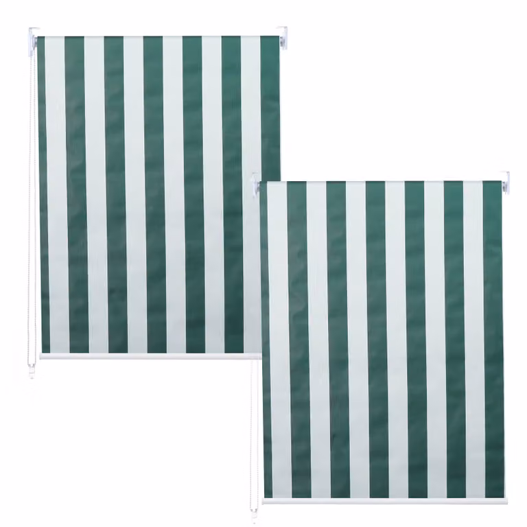 Juego de 2 estores enrollables Mendler opacos y térmicos, diseño de rayas en color verde y blanco, An x Al: 100 x 160 cm