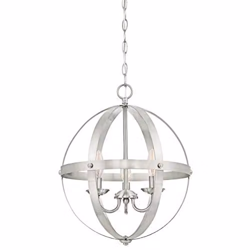 Lámpara de araña suspendida Westinghouse Stelle para interiores en acabado plata con detalles de cristal y metal, An/P/Al: 38 x 38 x 141 cm