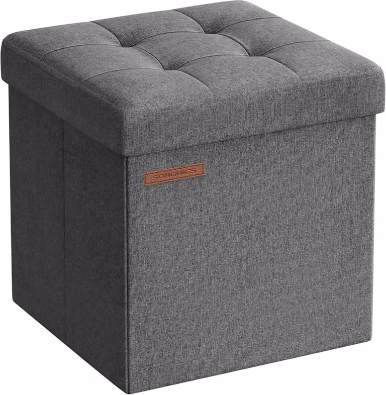 Puff de almacenaje Songmics en color gris, baúl plegable y taburete reposapiés, An/P/Al: 30 x 30 x 30 cm