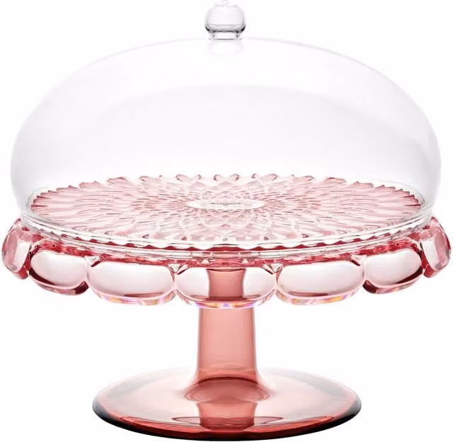 Plato para pasteles Guzzini Vanity con soporte y cúpula en color rosa flamenco y diseño redondo de cristal y acrílico