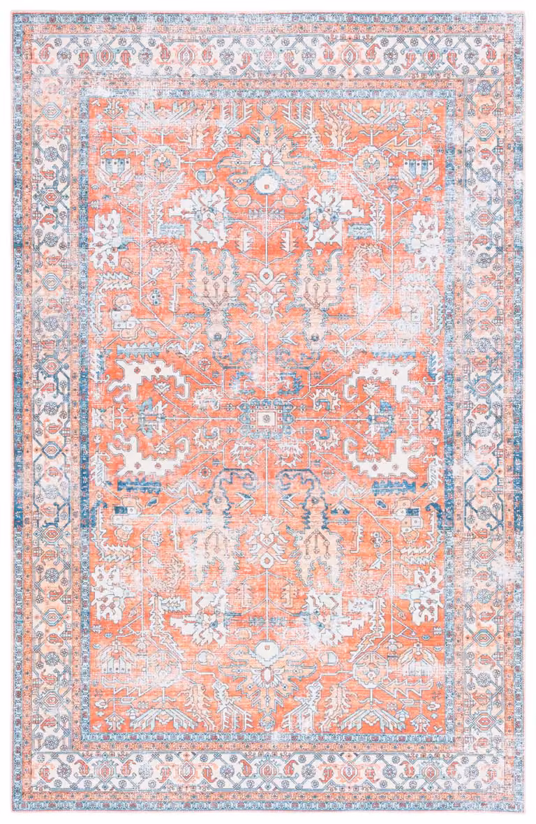 Alfombra tradicional Safavieh de poliéster en naranja y azul, An/P: 244 x 305 cm