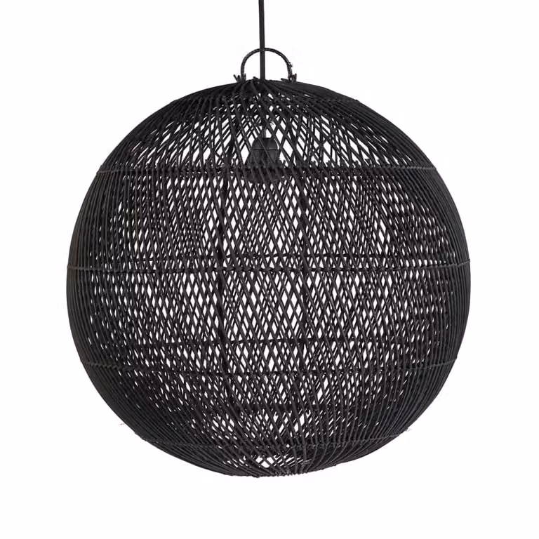 Lámpara colgante esférica de ratán y metal negro Bazar Bizar An/P/Al: 50 x 50 x 50 cm