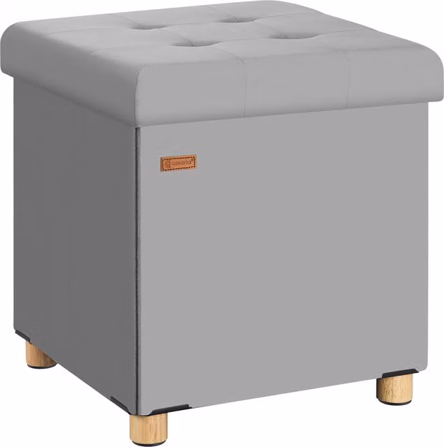 Taburete plegable de terciopelo gris Casaria con estructura de madera An/P/Al: 38 x 38 x 42 cm