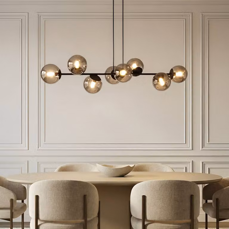 Lámpara colgante Isamer de Lindby en metal y cristal negro, gris y transparente, atenuable para salón o comedor