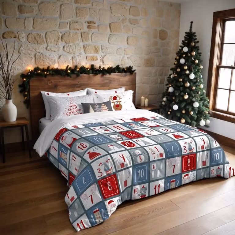 Funda nórdica de Navidad Decolores Home multicolor en poliéster, 200 x 200 cm