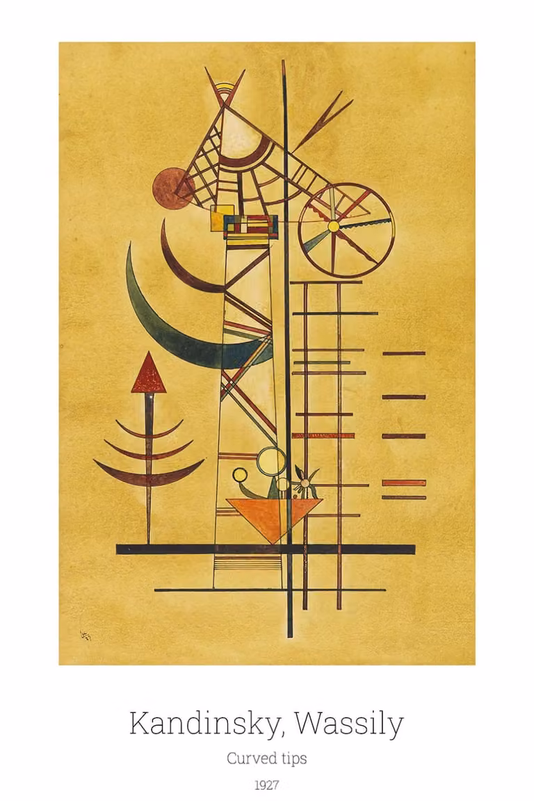 Cuadro abstracto Curved Tips de Wassily Kandinsky por Hexoa, impresión sobre lienzo amarillo, An/P/Al: 90 x 60 cm