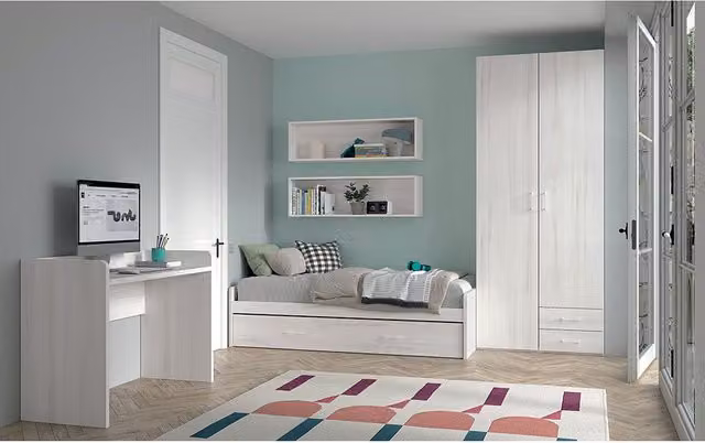Cama nido Noel de El Corte Inglés para dormitorio juvenil en color beige y blanco