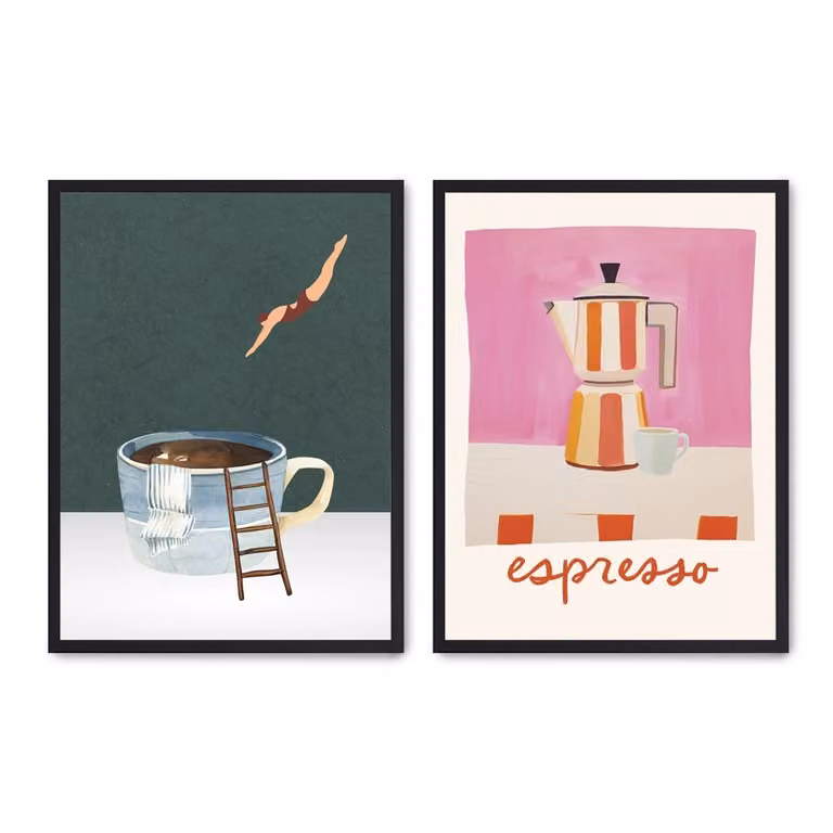 Set de 2 pósteres abstractos de Poster Lab, diseño multicolor con marco negro, An/Al: 50 x 70 cm