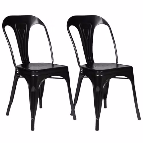 Juego de 2 sillas apilables Leny de IDMarket en metal negro mate con estilo industrial