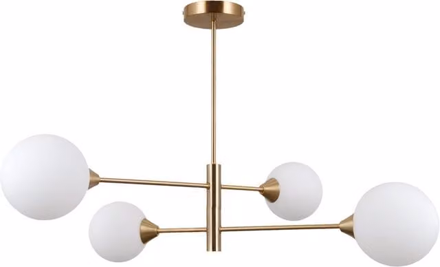 Lámpara de techo colgante Italux Evora con 4 luces globo de cristal y acabado en latón color miel para bombillas G9
