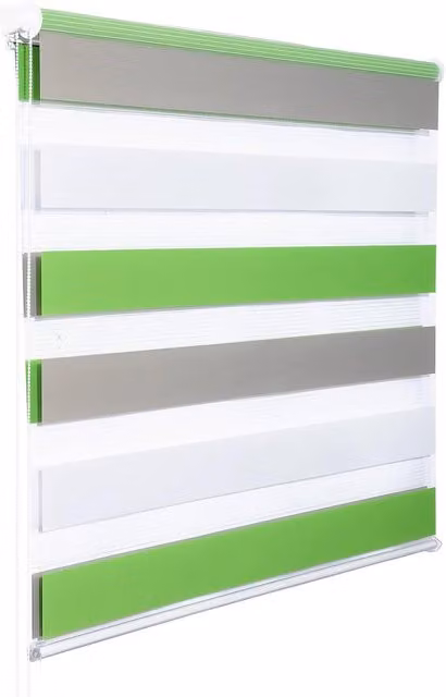 Persiana enrollable doble oscurecedora Woltu para interiores, sin perforaciones, efecto día y noche, An/P/Al: 45 x 150 cm, colores blanco, verde y gris