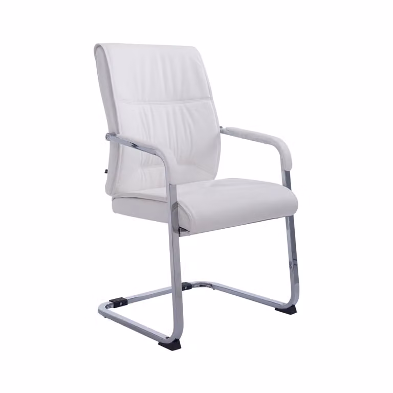 Silla de conferencia Anubis basculante con reposabrazos en polipiel blanco y patas de metal
