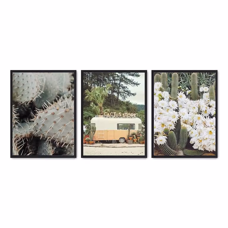 Set de 3 pósteres florales multicolores de Poster Lab con marco negro, An/P/Al: 50 x 70 cm