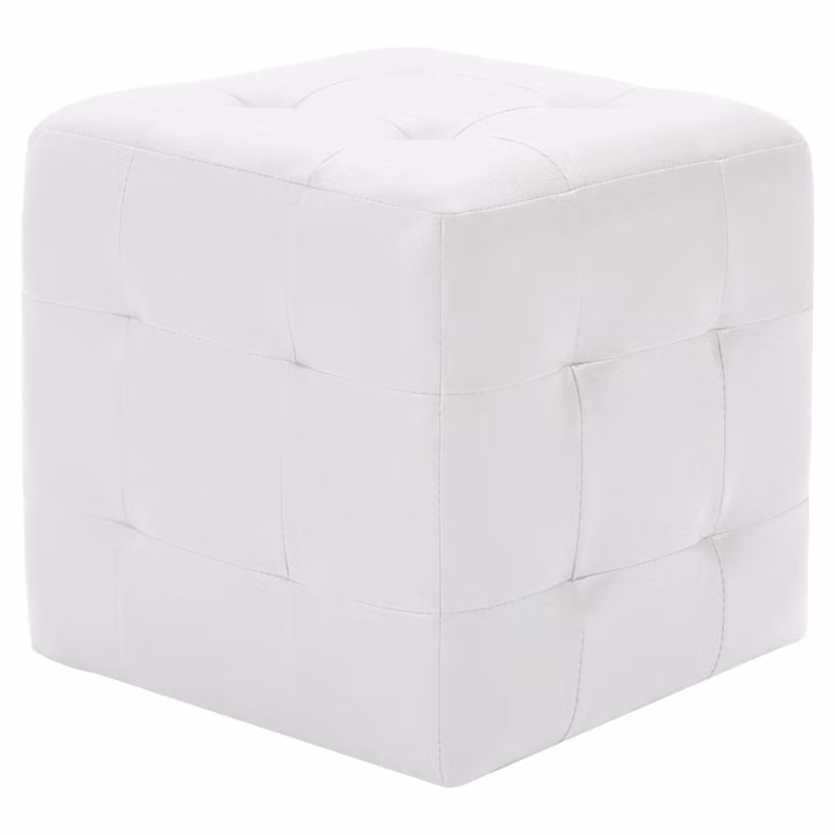 Set de 2 pufs de cuero sintético vidaXL en color blanco, diseño moderno de cubo, An/P/Al: 30 x 30 x 30 cm