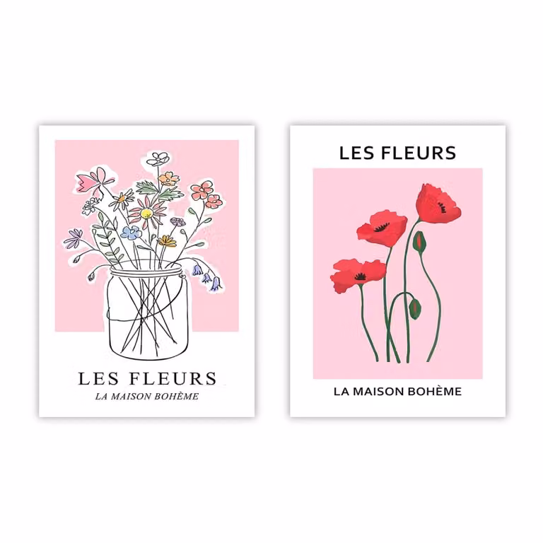 Set de 2 posters de diseño floral y estilo boho de Poster Lab, multicolor, An/P: 50 x 70 cm