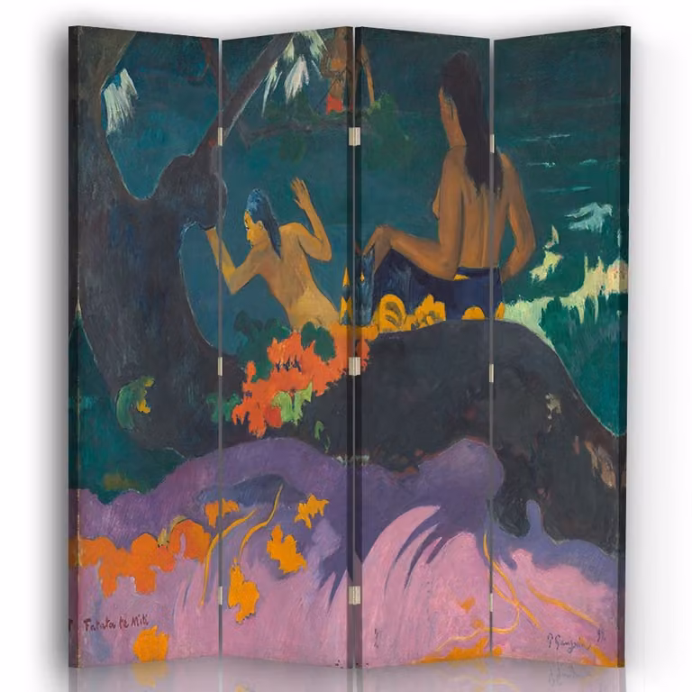 Biombo de 4 paneles Legendarte Fatata Te Miti de Paul Gauguin, diseño multicolor, An/Al: 145 x 170 cm