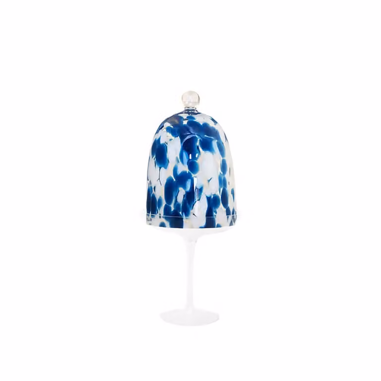 Campana sobre pie Aulica de cristal en blanco y azul, An/P/Al: 15 x 15 x 32,5 cm