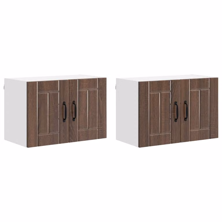 Set de 2 armarios de pared modernos LUCCA de vidaXL para cocina en color marrón roble con puertas batientes de madera de ingeniería y acabado mate