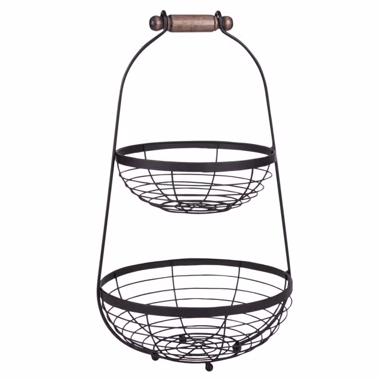Cesta doble de Maisons du Monde en acero negro y madera de eucalipto