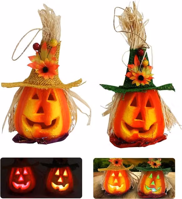 Linterna de calabaza de espuma intermitente COOCHEER para decoración de Halloween en colores naranja y amarillo