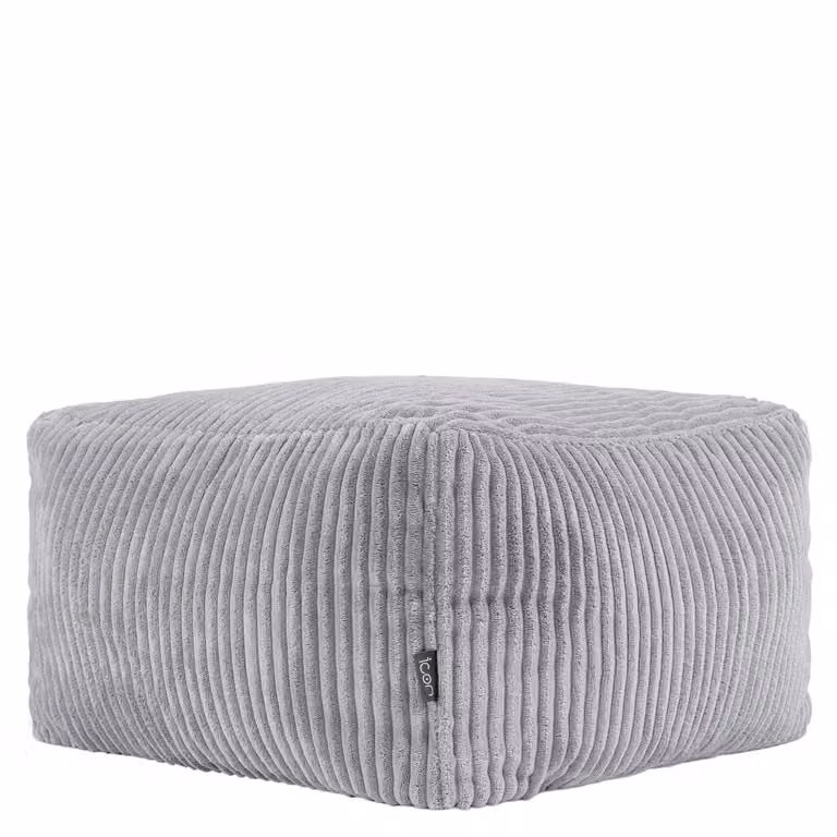 Puf reposapiés cuadrado de pana gris con funda extraíble para salón o dormitorio