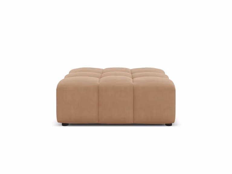 Puf de terciopelo beige de CXL by Christian Lacroix con diseño moderno de cubo