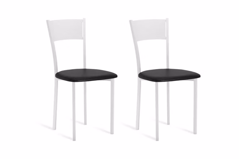 Pack de 2 sillas Portus con asiento de piel sintética negro y estructura de metal blanco para cocina o comedor