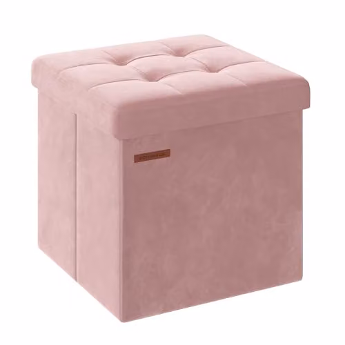 Puff baúl de almacenamiento SONGMICS de terciopelo rosa, plegable y con tapa acolchada, An/P/Al: 38 x 38 x 38 cm