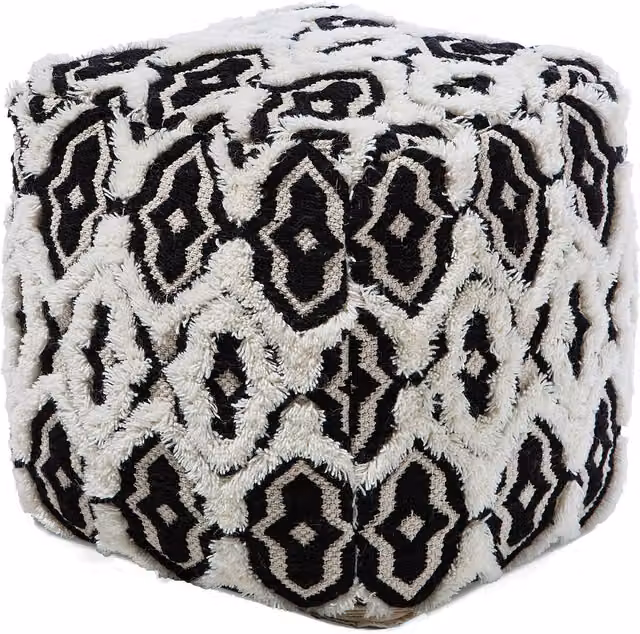 Puf Cuadrado Boho Beliani de Algodón en Blanco y Negro An/P/Al: 45 x 45 x 45 cm