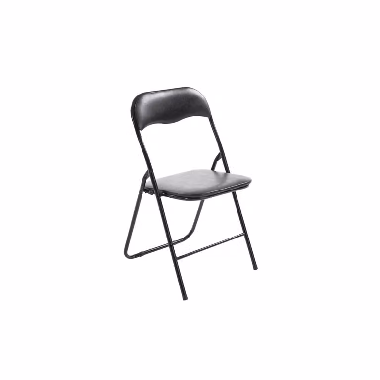 Silla plegable moderna con asiento de simil cuero negro para comedor