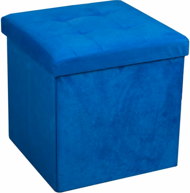 Puf de almacenamiento Hobag con asiento extraíble y tapizado de terciopelo en azul