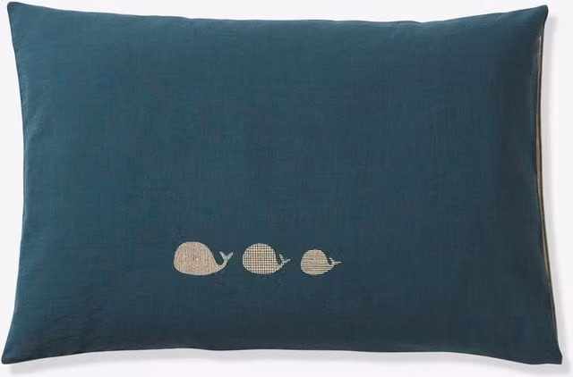 Funda de almohada reversible para bebé Vertbaudet, diseño náutico de animales y rayas, algodón, azul índigo, 40 x 60 cm