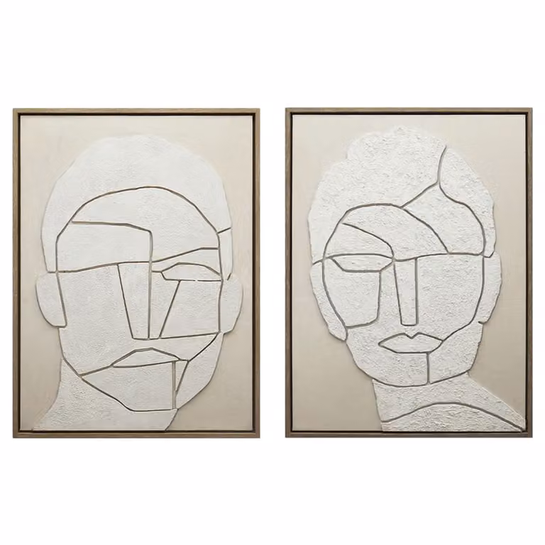 Conjunto de 2 cuadros de lienzo NIYLO con diseño de persona 3D en color blanco, An/Al: 60 x 80 cm, Grosor: 3 cm