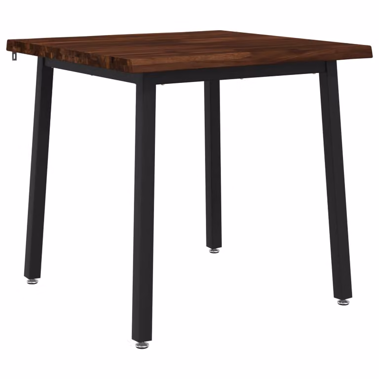 Mesa de comedor moderna vidaXL de madera de acacia sólida con borde natural, color marrón oscuro y negro, An/P/Al: 70 x 70 x 75 cm