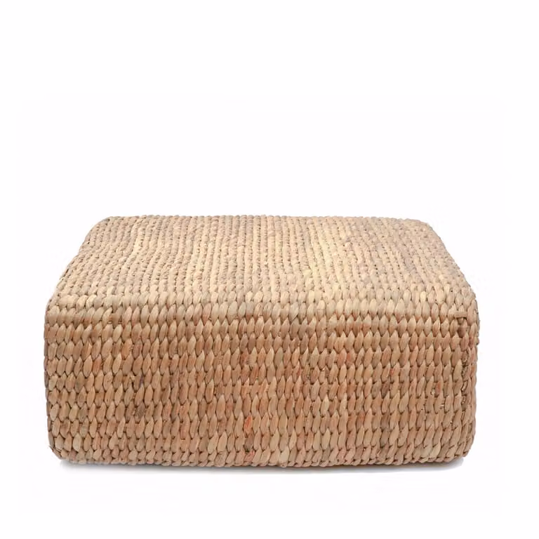 Puf de jacinto de agua Bazar Bizar en marrón y beige, modelo cubo estilo boho, An/P/Al: 60 x 60 x 30 cm