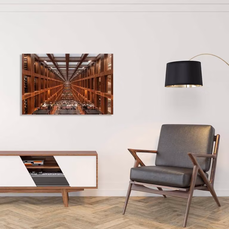 Impresión sobre lienzo abstracta Biblioteca de mesa en Berlín, color marrón, An: 90 cm, Al: 60 cm